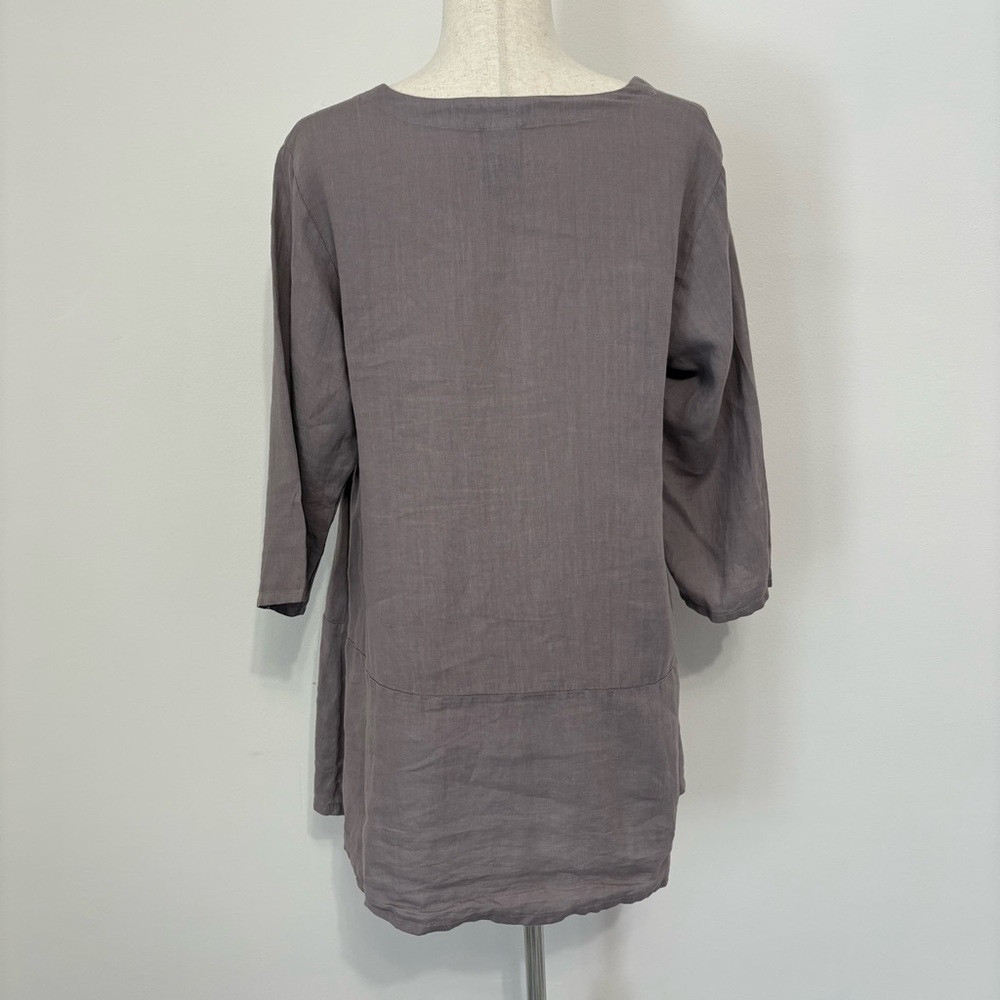 Match Point Linen Gray Tunic Blouse Lagenlook - Picture 3 of 4